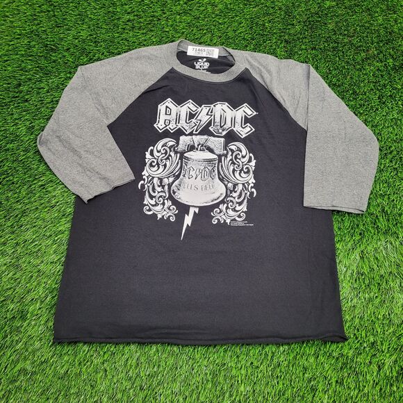 ACDC Hells-Bell 3/4 Raglan Shirt Large 21x27 Black Gray - Picture 1 of 13